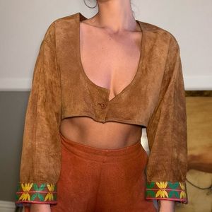 Vintage Suede Crop Jacket - Genuine Leather